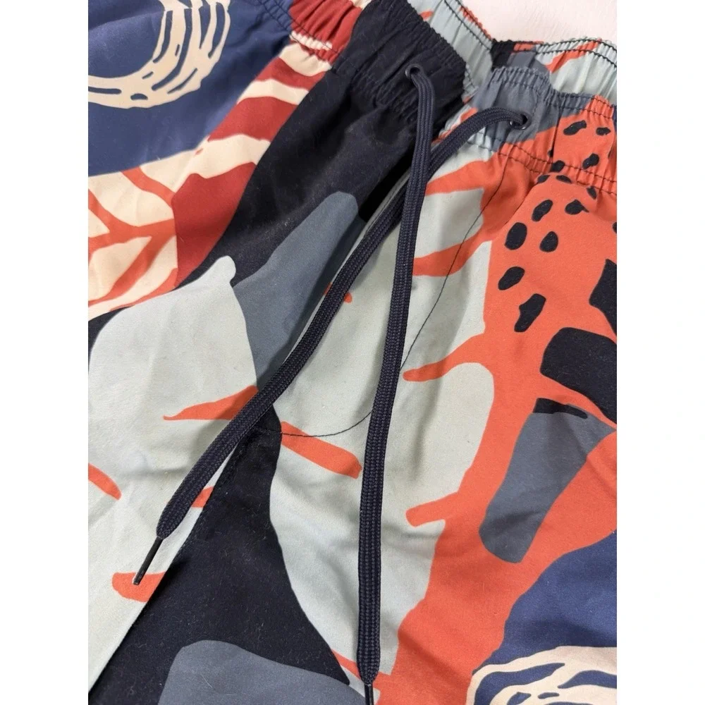 DRESSMANN Pattern Geo SWIM Trunks Men's Size S Shorts Navy Orange Sport Volley